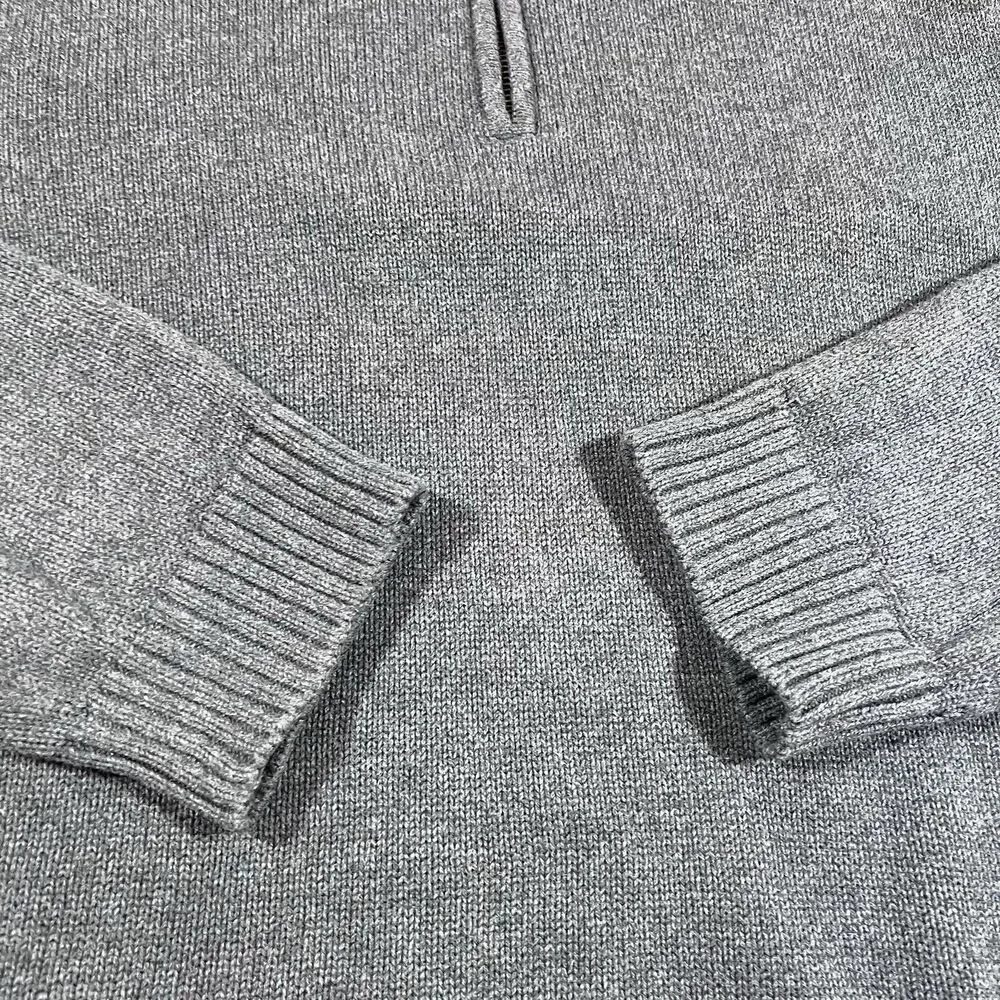 LL Bean 1/4 Zip Grey Cotton Knit Mock Neck Pullover Sweater Men's Size XL